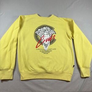 Crooks & Castles Mens Medusa Bandana Graphic Sweatshirt Yellow Medium Streetwear